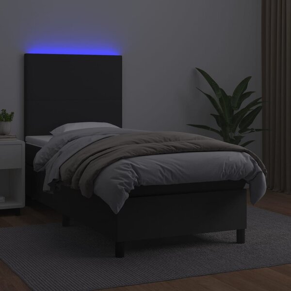 Krevet box spring s madracem LED crni 80x200 cm od umjetne kože - Crna / 80 x 200 cm