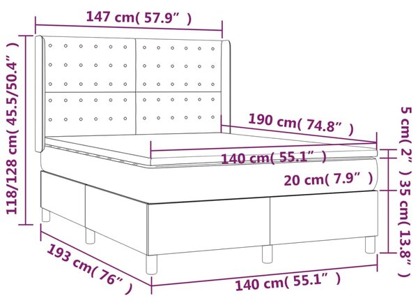 Krevet box spring s madracem LED bijeli 140x190 cm umjetna koža - Bijela / 140 x 190 cm