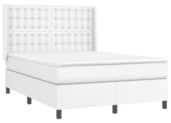 Krevet box spring s madracem LED bijeli 140x190 cm umjetna koža - Bijela / 140 x 190 cm