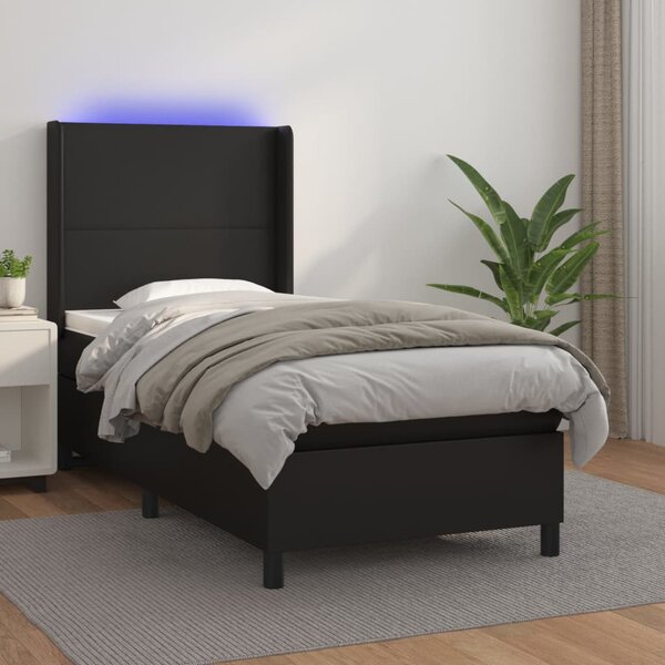 Krevet box spring s madracem LED crni 100x200cm od umjetne kože - Crna / 100 x 200 cm