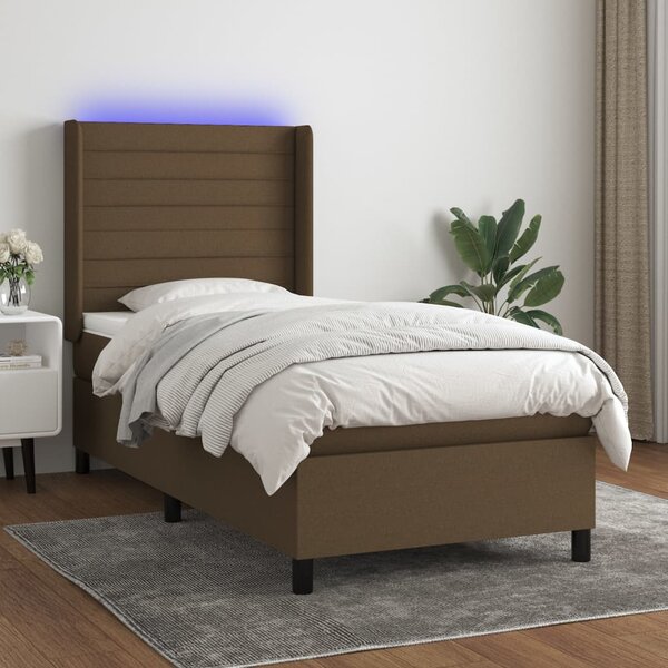 Krevet box spring s madracem LED tamnosmeđi 80 x 200 cm tkanina - Smeđa / 80 x 200 cm