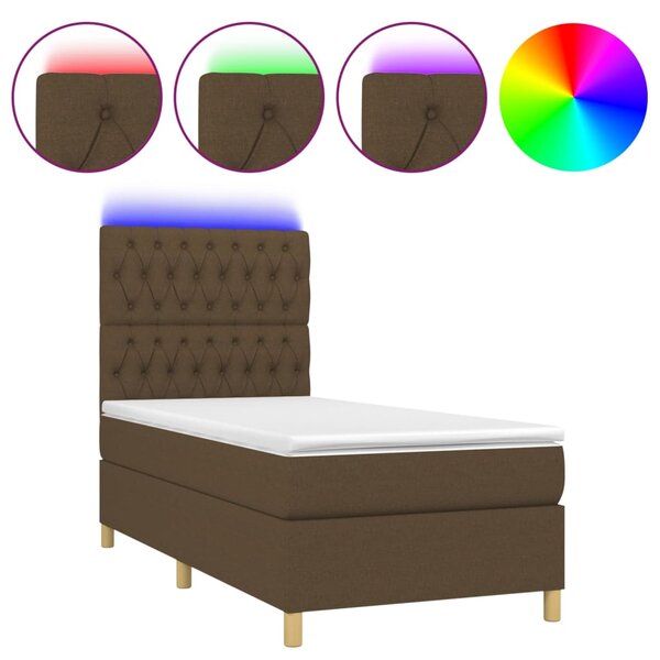 Krevet box spring s madracem LED tamnosmeđi 80 x 200 cm tkanina - Smeđa / 80 x 200 cm