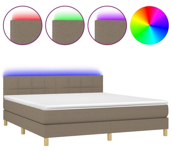 Krevet box spring s madracem LED smeđesivi 180x200 cm tkanina - Tupe / 180 x 200 cm