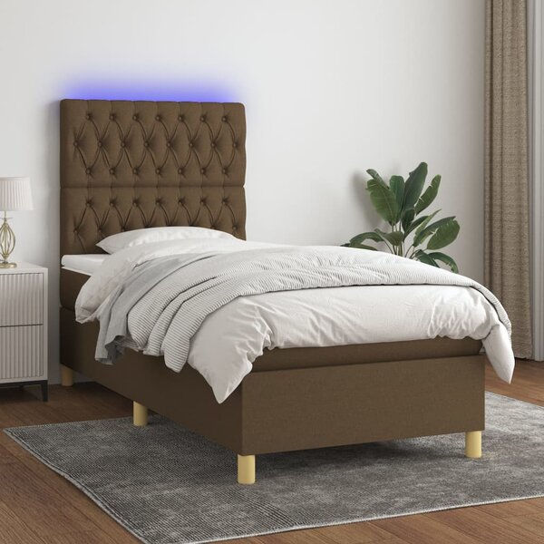 Krevet box spring s madracem LED tamnosmeđi 80 x 200 cm tkanina - Smeđa / 80 x 200 cm