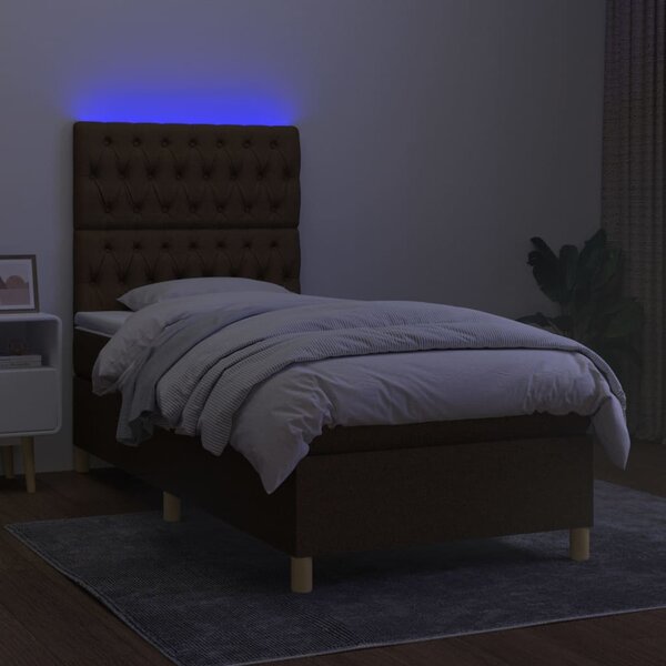 Krevet box spring s madracem LED tamnosmeđi 80 x 200 cm tkanina - Smeđa / 80 x 200 cm