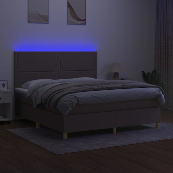 Krevet box spring s madracem LED smeđesivi 180x200 cm tkanina - Tupe / 180 x 200 cm