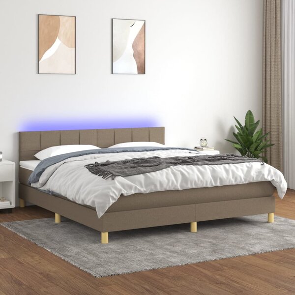 Krevet box spring s madracem LED smeđesivi 180x200 cm tkanina - Tupe / 180 x 200 cm