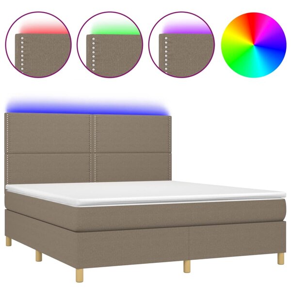 Krevet box spring s madracem LED smeđesivi 180x200 cm tkanina - Tupe / 180 x 200 cm