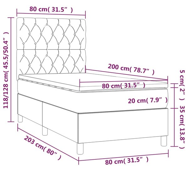 Krevet box spring s madracem LED tamnosmeđi 80 x 200 cm tkanina - Smeđa / 80 x 200 cm