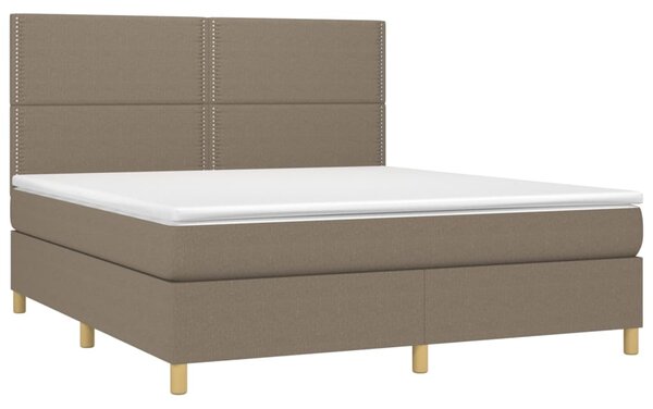 Krevet box spring s madracem LED smeđesivi 180x200 cm tkanina - Tupe / 180 x 200 cm