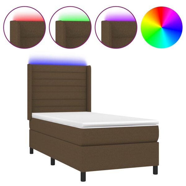 Krevet box spring s madracem LED tamnosmeđi 80 x 200 cm tkanina - Smeđa / 80 x 200 cm