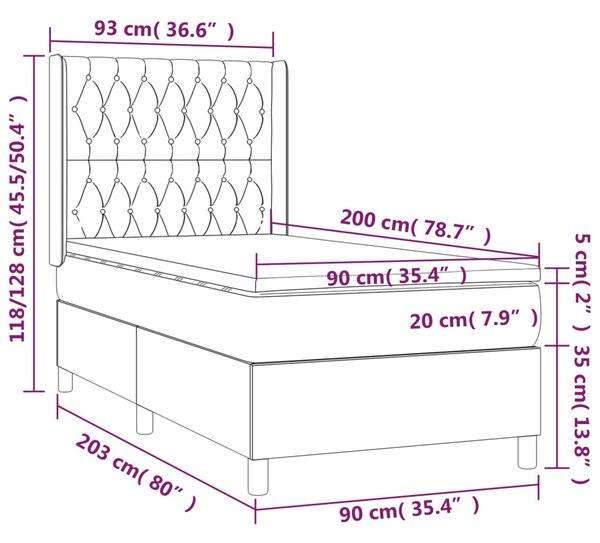 Krevet box spring s madracem LED krem 90x200 cm od tkanine - Krema / 90 x 200 cm