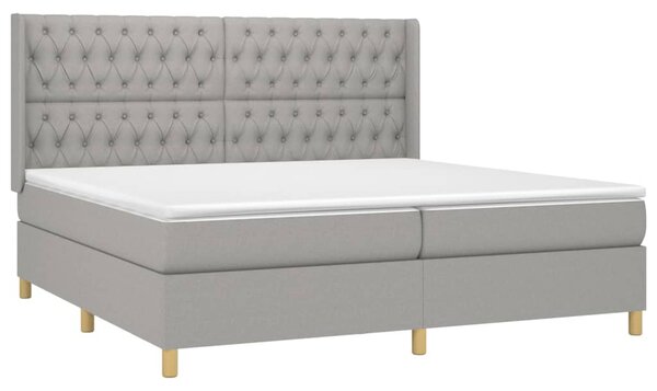 Krevet box spring s madracem LED svjetlosivi 200x200 cm tkanina - Siva / 200 x 200 cm
