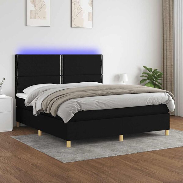 Krevet box spring s madracem LED crni 180x200 cm od tkanine - Crna / 180 x 200 cm