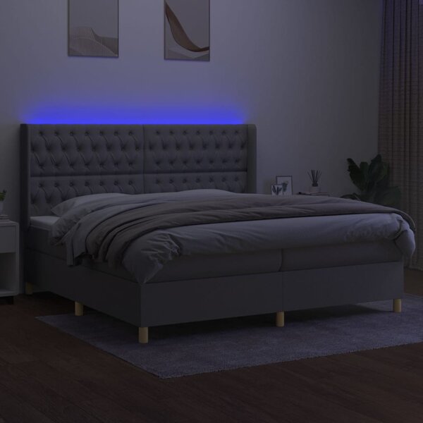 Krevet box spring s madracem LED svjetlosivi 200x200 cm tkanina - Siva / 200 x 200 cm