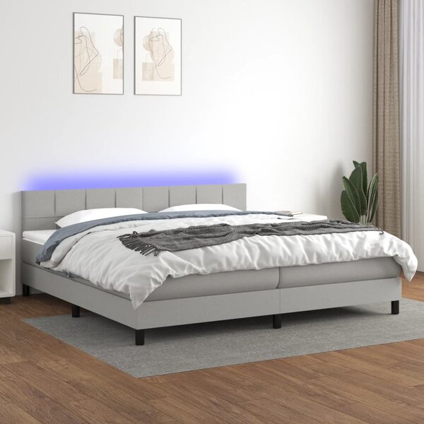 Krevet box spring s madracem LED svjetlosivi 200x200 cm tkanina - Siva / 200 x 200 cm