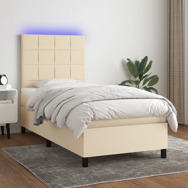 Krevet box spring s madracem LED krem 90x190 cm od tkanine - Krema / 90 x 190 cm