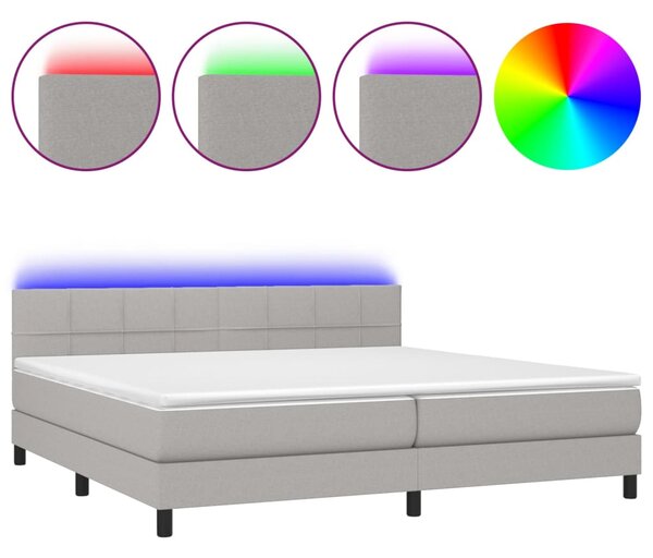 Krevet box spring s madracem LED svjetlosivi 200x200 cm tkanina - Siva / 200 x 200 cm