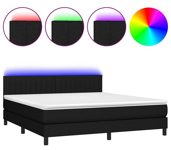 Krevet box spring s madracem LED crni 180x200 cm od tkanine - Crna / 180 x 200 cm