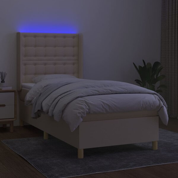 Krevet box spring s madracem LED krem 90x190 cm od tkanine - Krema / 90 x 190 cm