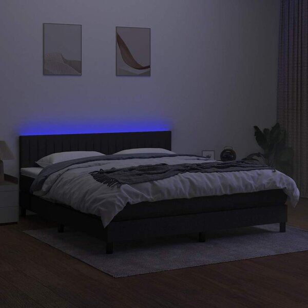 Krevet box spring s madracem LED crni 180x200 cm od tkanine - Crna / 180 x 200 cm