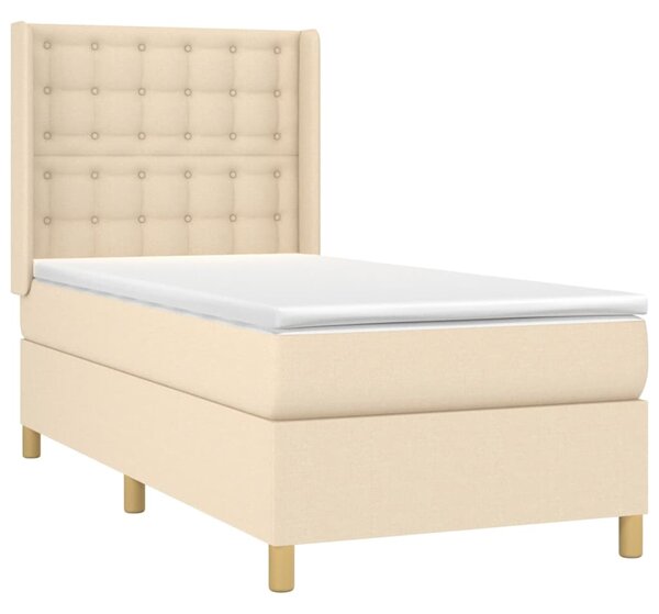 Krevet box spring s madracem LED krem 90x190 cm od tkanine - Krema / 90 x 190 cm