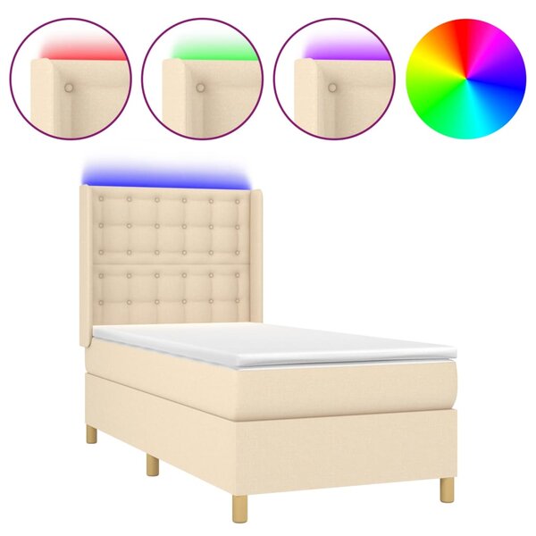 Krevet box spring s madracem LED krem 90x190 cm od tkanine - Krema / 90 x 190 cm