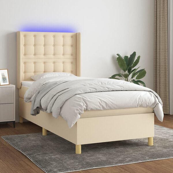 Krevet box spring s madracem LED krem 90x190 cm od tkanine - Krema / 90 x 190 cm