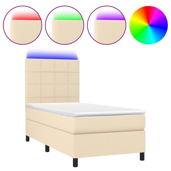 Krevet box spring s madracem LED krem 90x190 cm od tkanine - Krema / 90 x 190 cm