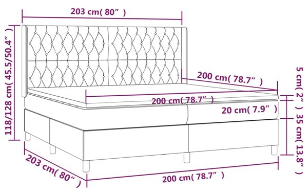 Krevet box spring s madracem LED svjetlosivi 200x200 cm tkanina - Siva / 200 x 200 cm