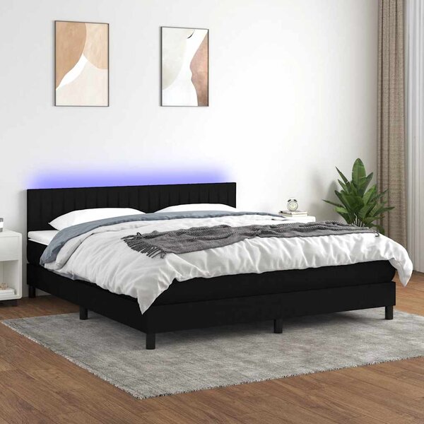Krevet box spring s madracem LED crni 180x200 cm od tkanine - Crna / 180 x 200 cm