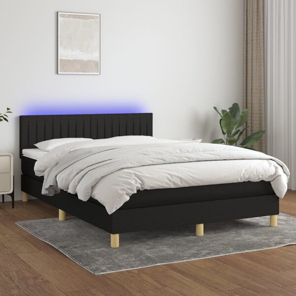 Krevet box spring s madracem LED crni 140x190 cm od tkanine - Crna / 140 x 190 cm