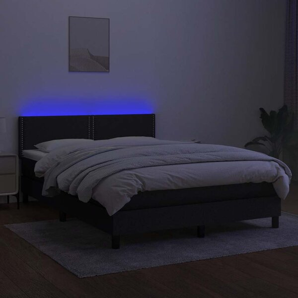 Krevet box spring s madracem LED crni 140x190 cm od tkanine - Crna / 140 x 190 cm