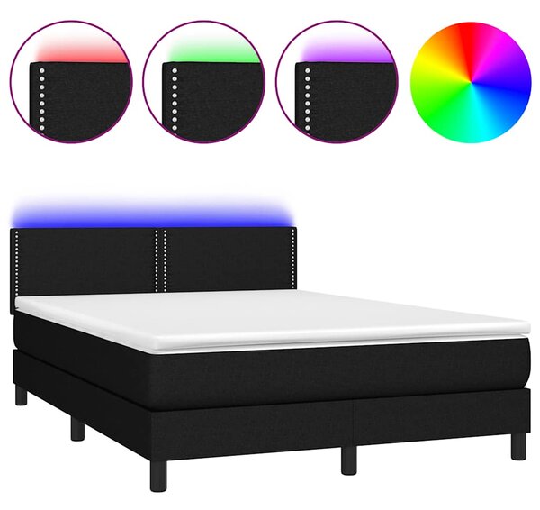 Krevet box spring s madracem LED crni 140x190 cm od tkanine - Crna / 140 x 190 cm