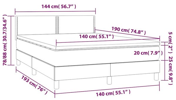 Krevet box spring s madracem LED crni 140x190 cm od tkanine - Crna / 140 x 190 cm