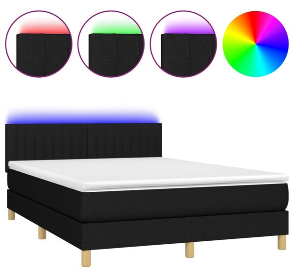 Krevet box spring s madracem LED crni 140x190 cm od tkanine - Crna / 140 x 190 cm