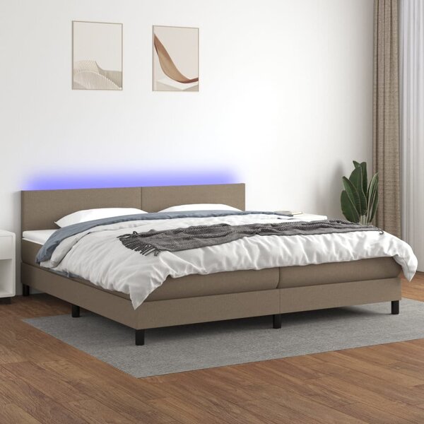 Krevet box spring s madracem LED smeđesivi 200x200 cm tkanina - Tupe / 200 x 200 cm