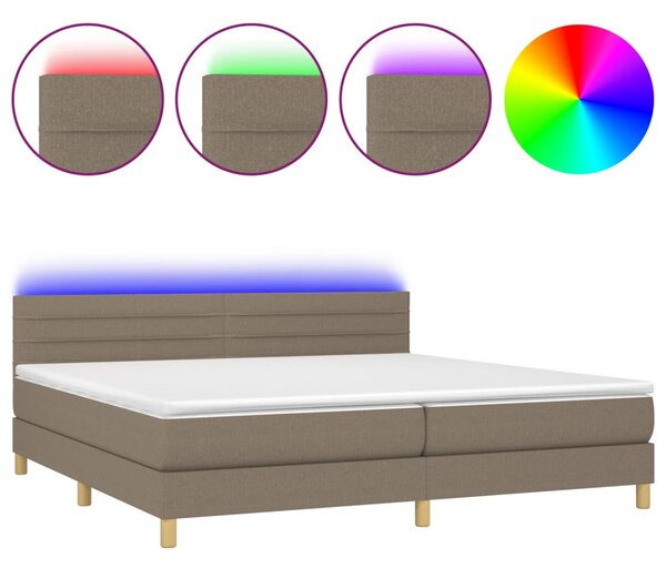 Krevet box spring s madracem LED smeđesivi 200x200 cm tkanina - Tupe / 200 x 200 cm