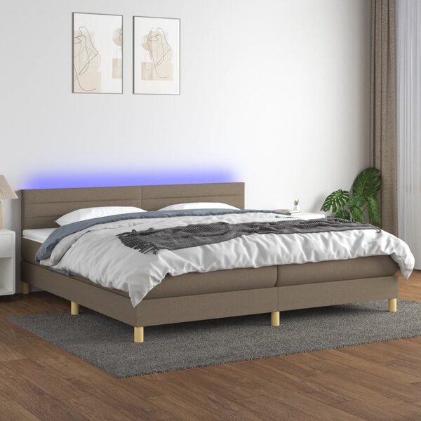 Krevet box spring s madracem LED smeđesivi 200x200 cm tkanina - Tupe / 200 x 200 cm