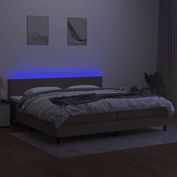 Krevet box spring s madracem LED smeđesivi 200x200 cm tkanina - Tupe / 200 x 200 cm