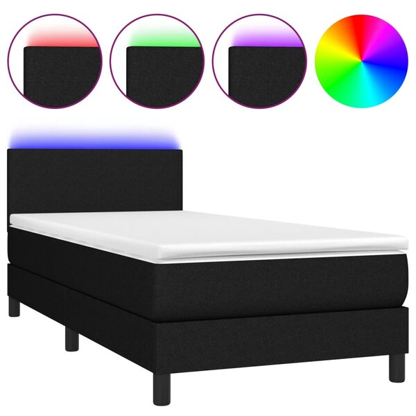 Krevet box spring s madracem LED crni 80 x 200 cm od tkanine - Crna / 80 x 200 cm