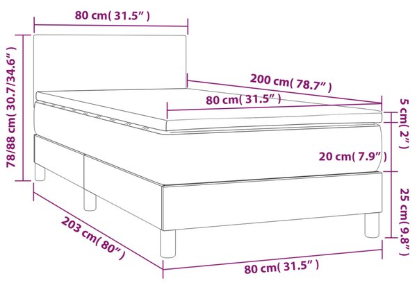 Krevet box spring s madracem LED crni 80 x 200 cm od tkanine - Crna / 80 x 200 cm