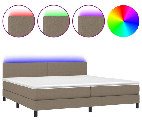 Krevet box spring s madracem LED smeđesivi 200x200 cm tkanina - Tupe / 200 x 200 cm
