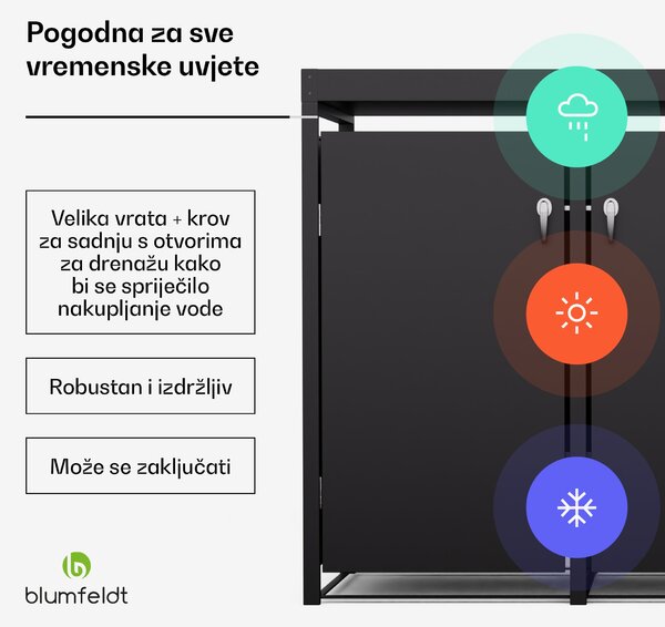 Blumfeldt BinSafe kutija za otpatke 3 kante 240L krov za sadnju od pocinčanog čelika otporan na vremenske uvjete koji se može zaključati
