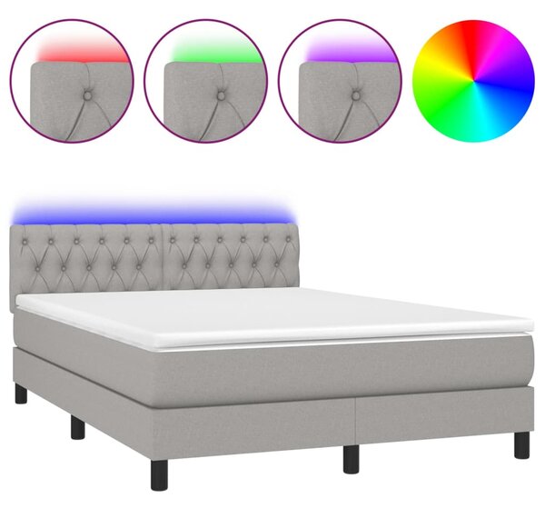 Krevet box spring s madracem LED svjetlosivi 140x190 cm tkanina - Siva / 140 x 190 cm
