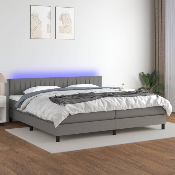 Krevet box spring s madracem LED tamnosivi 200x200 cm tkanina - Siva / 200 x 200 cm