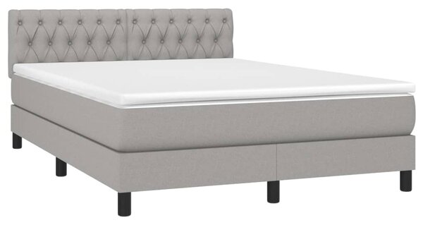 Krevet box spring s madracem LED svjetlosivi 140x190 cm tkanina - Siva / 140 x 190 cm