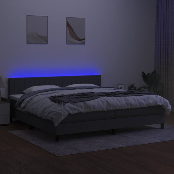Krevet box spring s madracem LED tamnosivi 200x200 cm tkanina - Siva / 200 x 200 cm