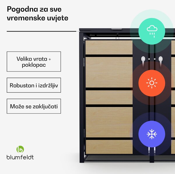 Blumfeldt BinSafe spremnik za smeće za 2 kante od 240 L, vremenski otporan, zaključiv, pocinčani čelik