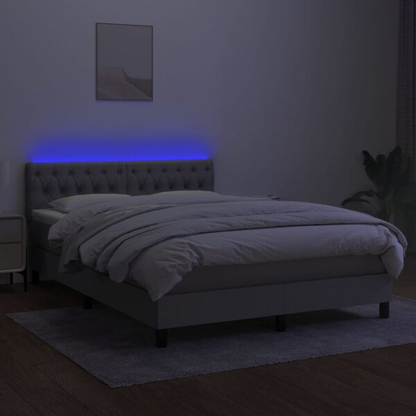 Krevet box spring s madracem LED svjetlosivi 140x190 cm tkanina - Siva / 140 x 190 cm